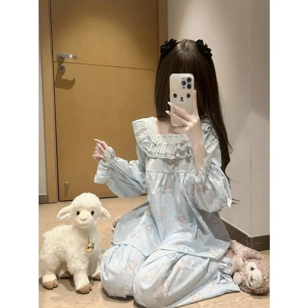 2025新款睡衣青春期夏季小熊短袖短裤花边睡衣女款爆款2025新款