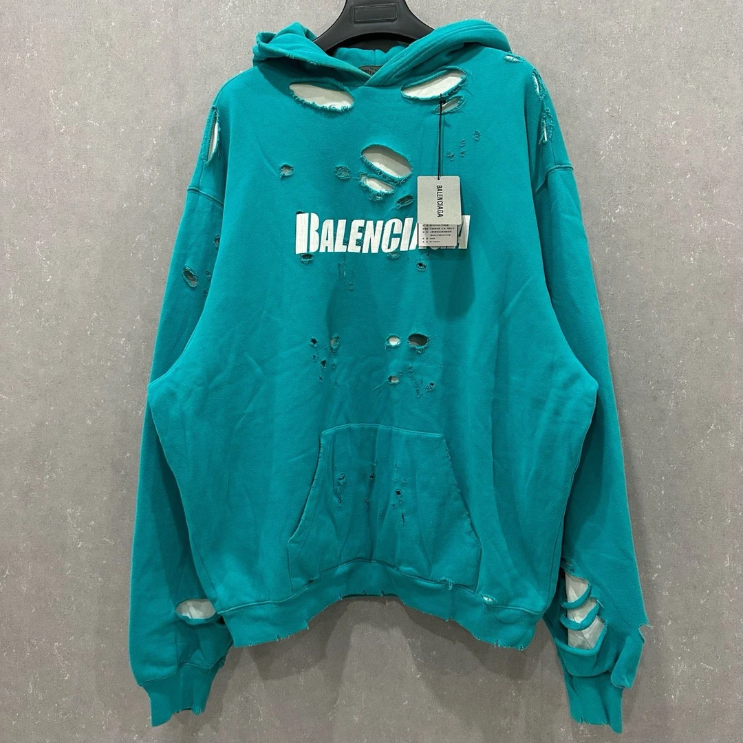未使用 Balenciaga/巴黎世家 水洗做旧破坏logo帽衫 XXS码 005944