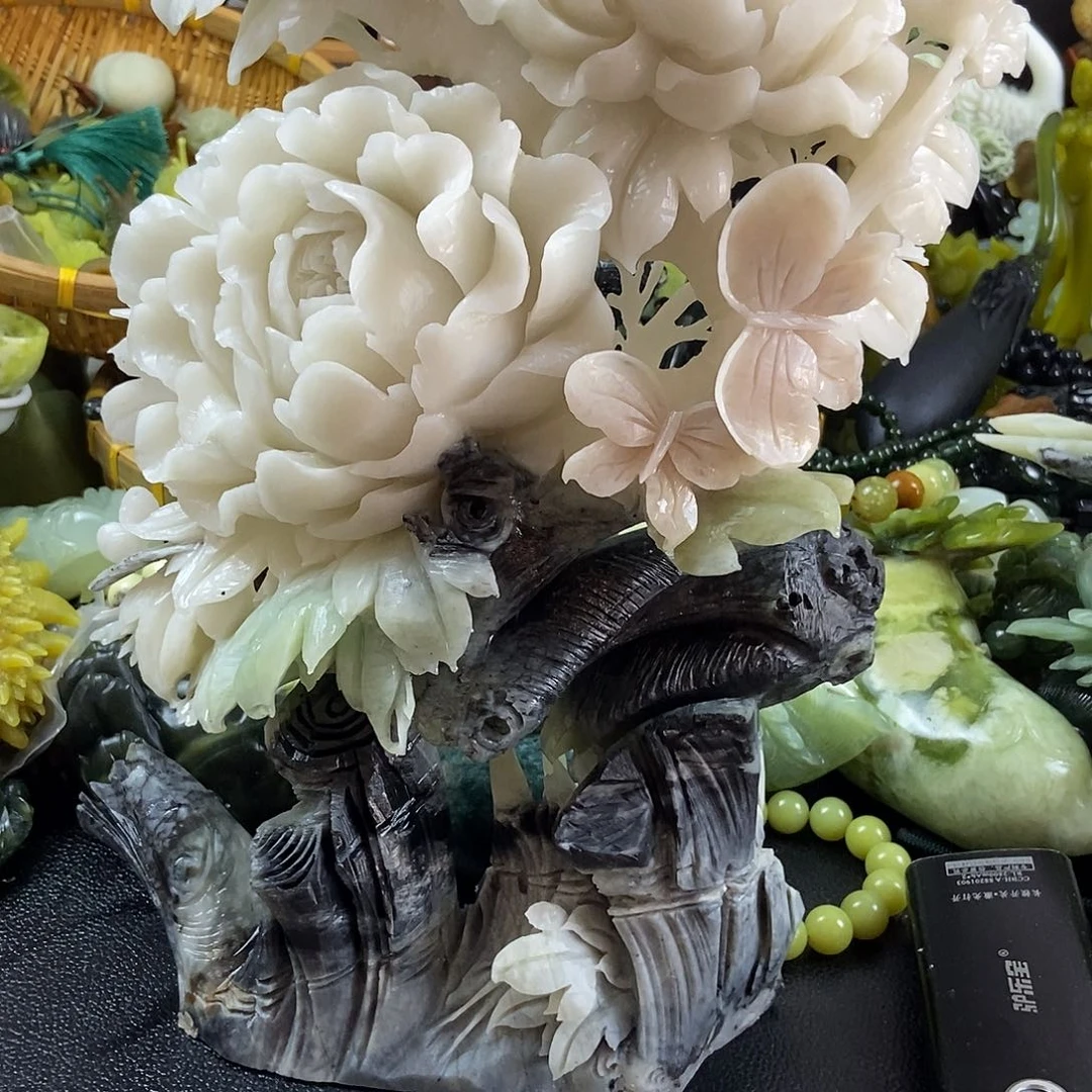 风***铃蛇纹石玉合金手把