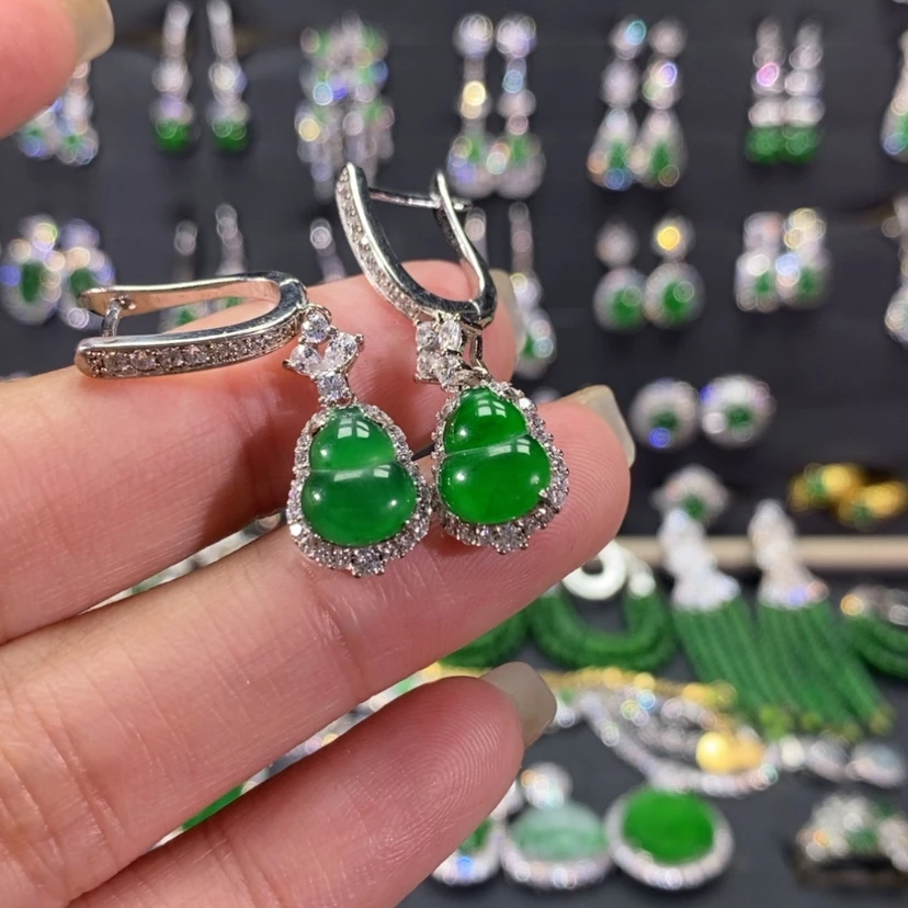 【闪购商品】翡翠耳饰银S925镀金镶嵌