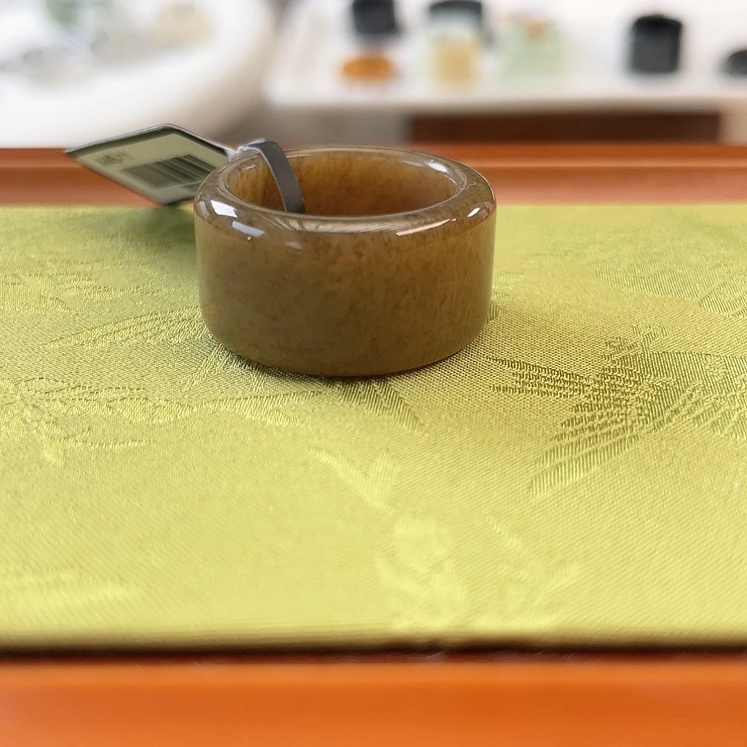 和田玉戒指未镶嵌L39 虎皮糖圆切不退换17.6