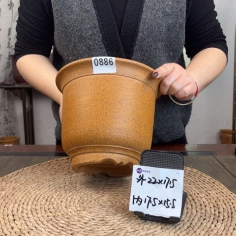 紫砂花盆年终福利柴烧金钟0886