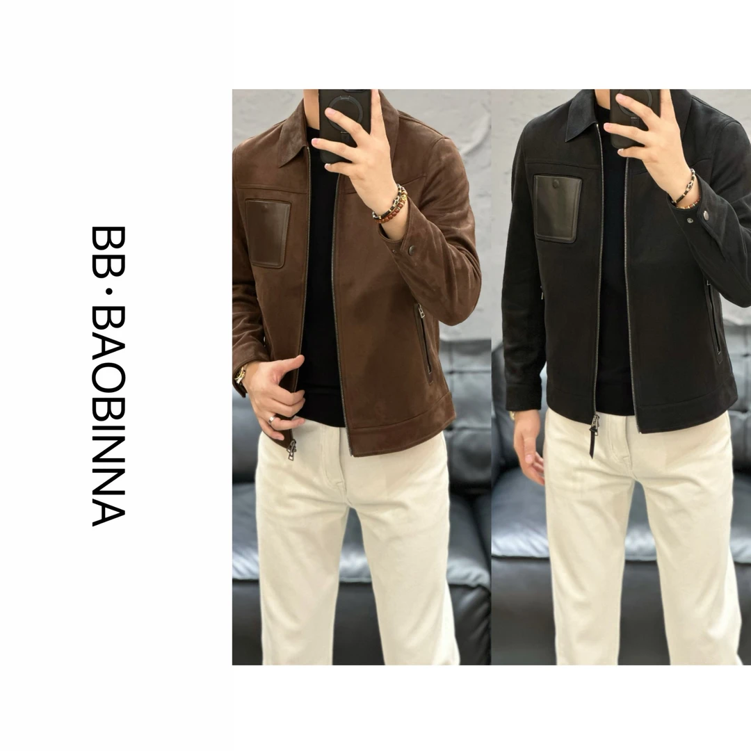 小野· 男装 |鹿皮绒拼皮 | 男士百搭翻领夹克外套498