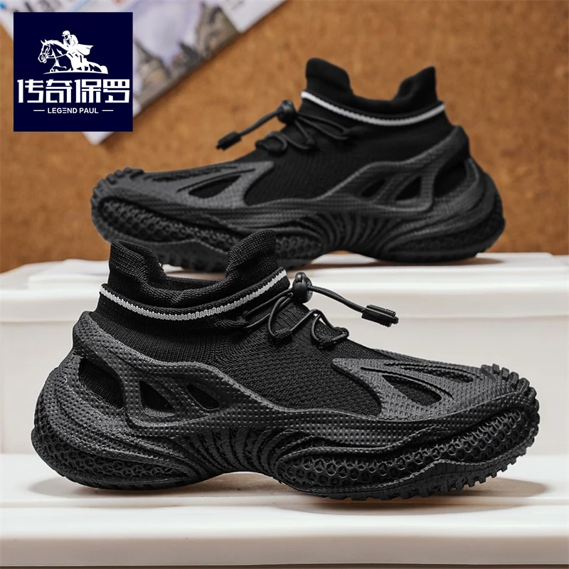 传奇保罗2025冬季新款高弹飞织鞋时尚透气椰子男鞋运动网面潮鞋