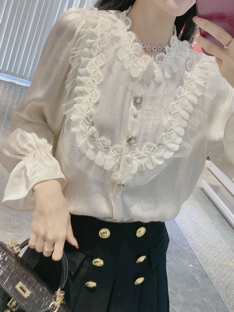 春【金皇橦颜】洋气百搭法式花边衬衫98372