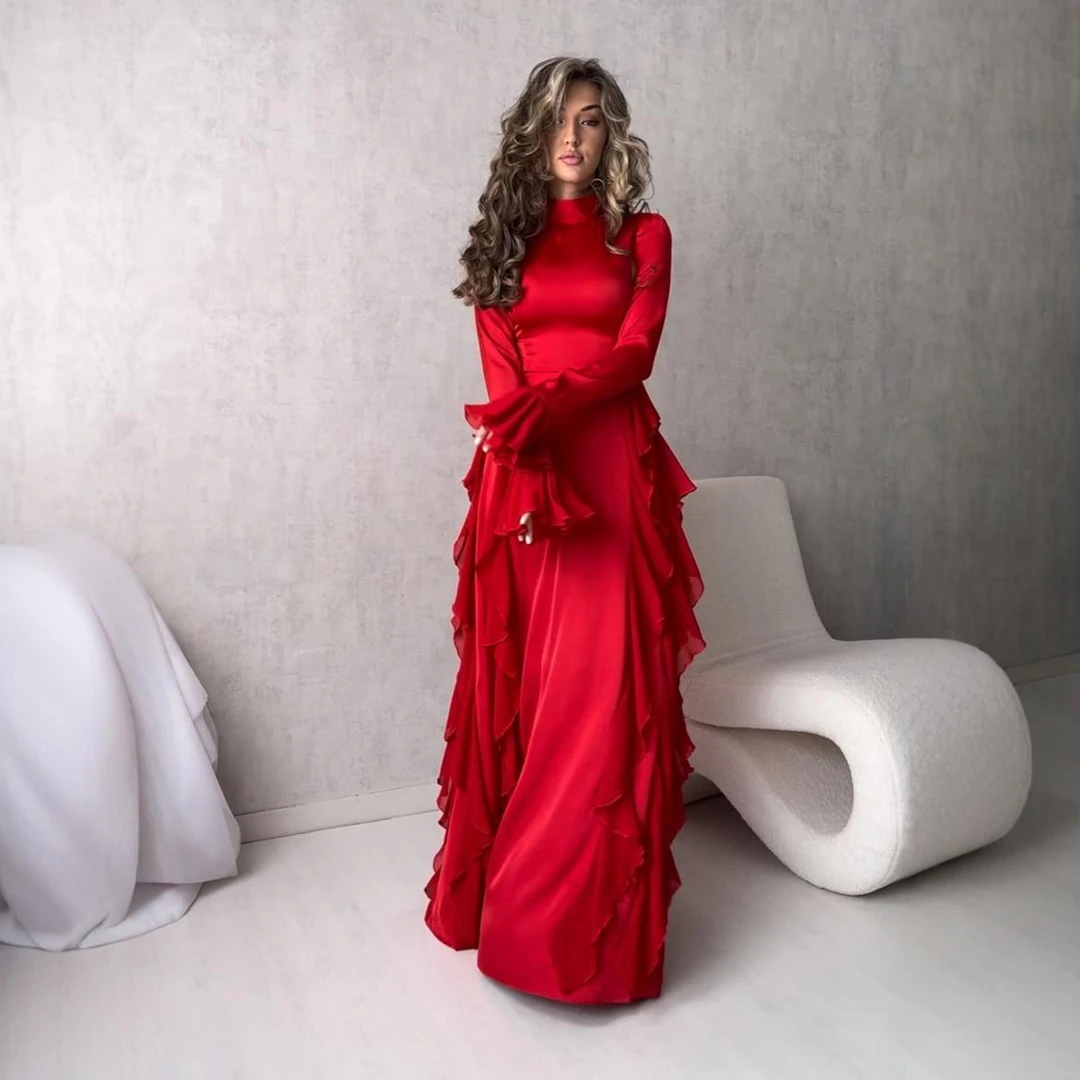 2024欧美外贸女装跨境亚马逊秋季圆领喇叭袖气质高腰拼接显瘦连衣