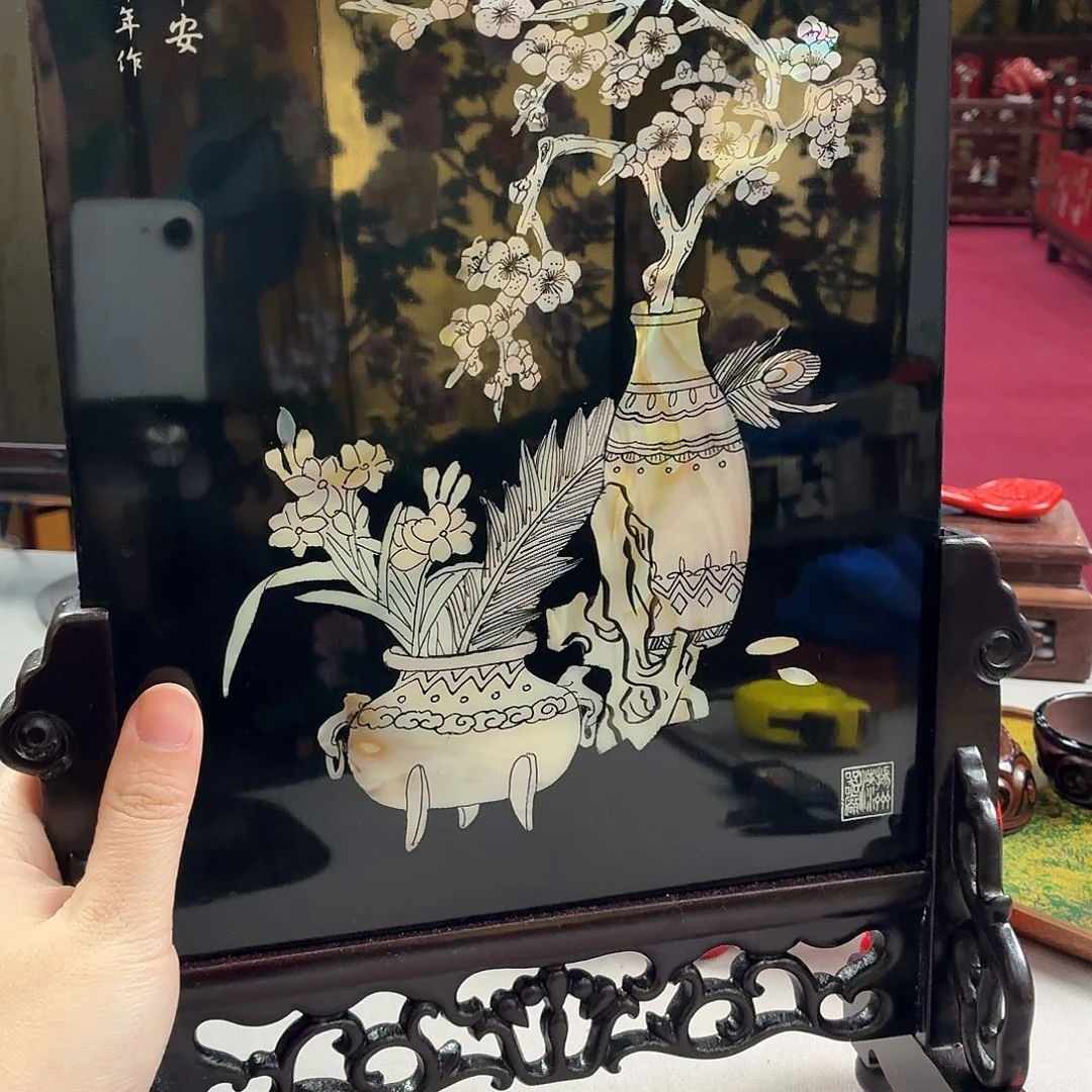 木扬州漆器螺甸摆件手工