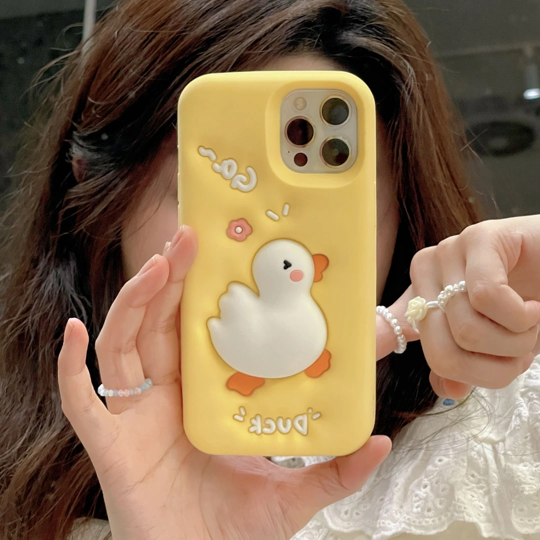 适用苹果oppo华为vivo小米|卡通鸭子可爱iphone17立体硅胶手机壳A
