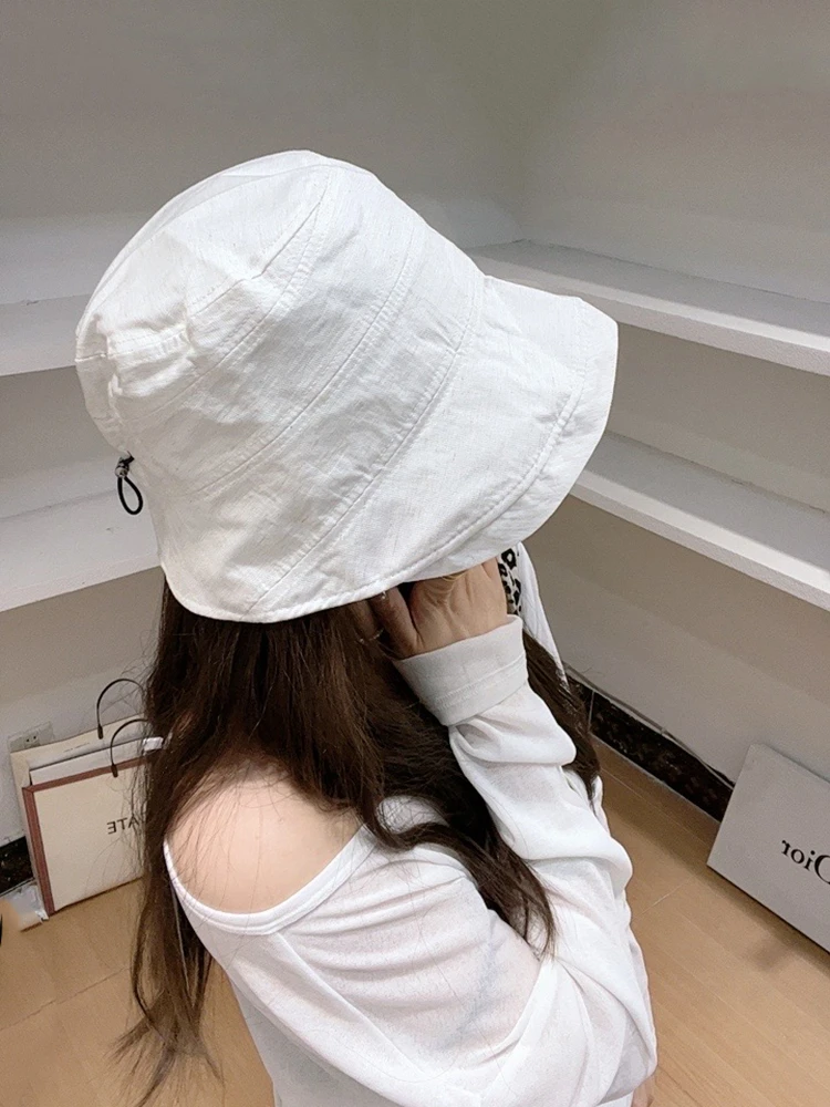 韩货纯色薄款长后短渔夫帽女春夏轻薄透气显脸小水桶帽百搭盆帽