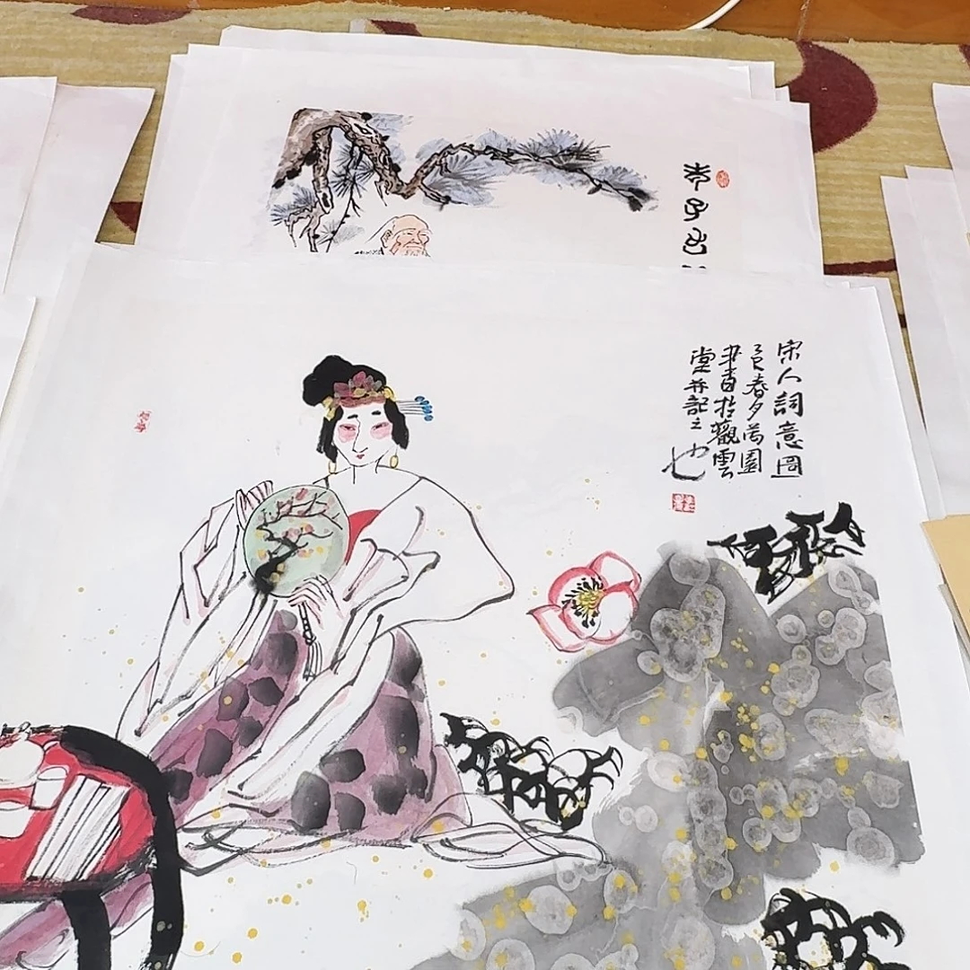 国画四尺斗方手绘人物画