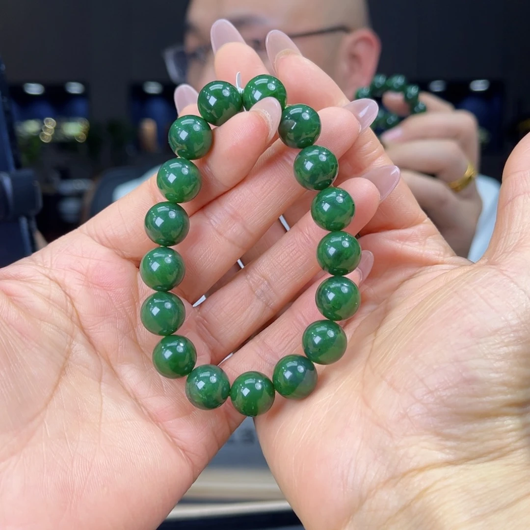 未镶嵌手串和田玉天然和田玉俄碧五号坑菠菜绿料12