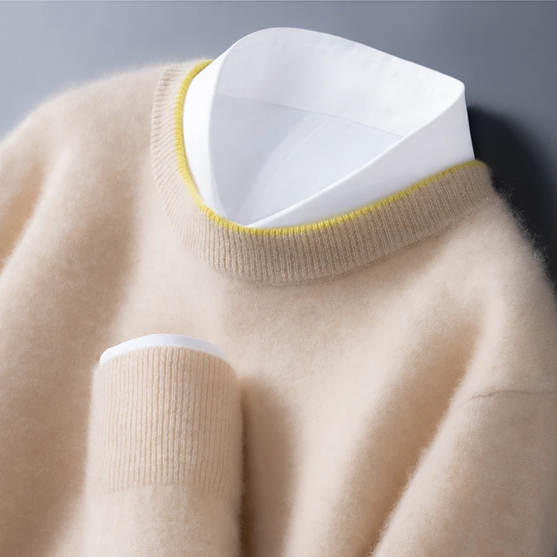 彰显内涵~秋冬新款圆领拼色长袖羊毛衫男士针织衫