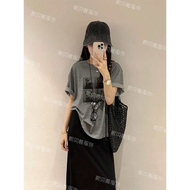 熙贝薇6【四宫格小狗】欧货卡通印花新款减龄休闲百搭短袖T恤G7705