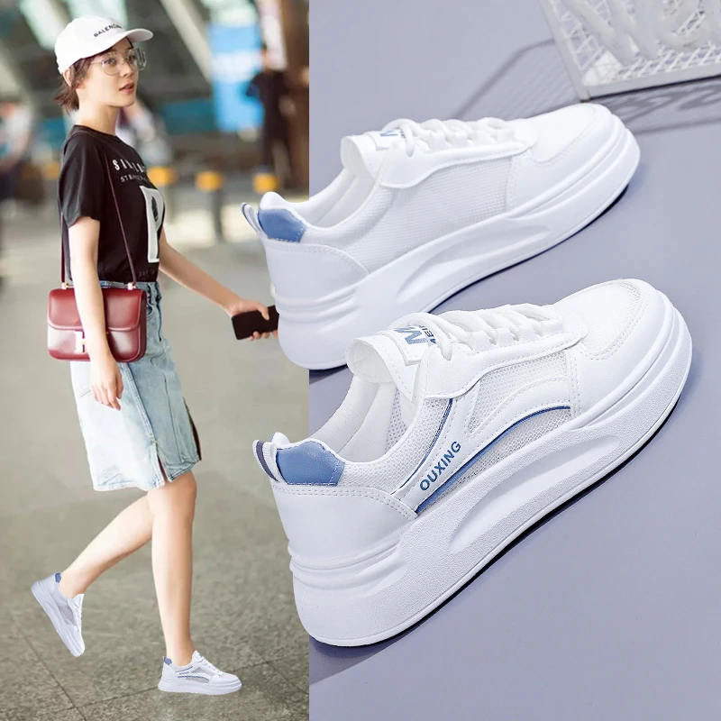 2025夏季新款爆款网面透气网鞋厚底百搭气质小白鞋薄款女鞋板鞋子