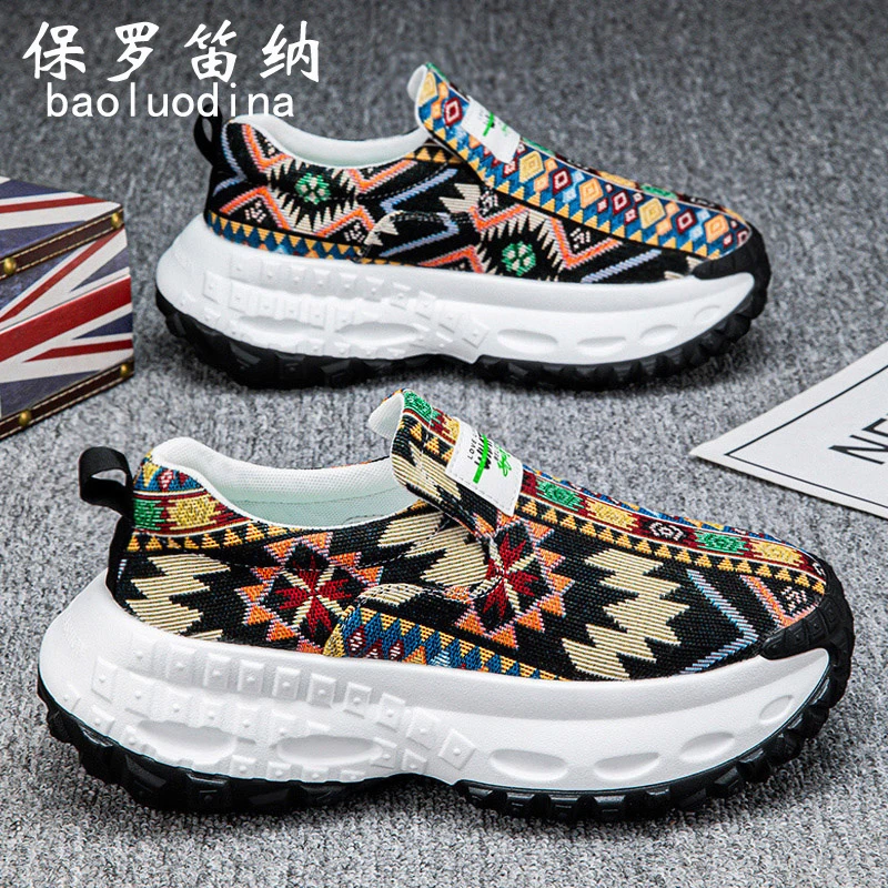 保罗笛纳男鞋懒人一脚蹬休闲运动鞋2025冬季新款刺绣帆布鞋男潮鞋