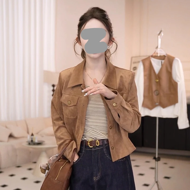 高级感复古时尚工装夹克外套女2025春秋新款休闲百搭短款开衫上衣