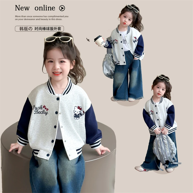 女童棒球服外套2025新款猫咪刺绣春秋款上衣儿童宝宝时髦女孩秋装