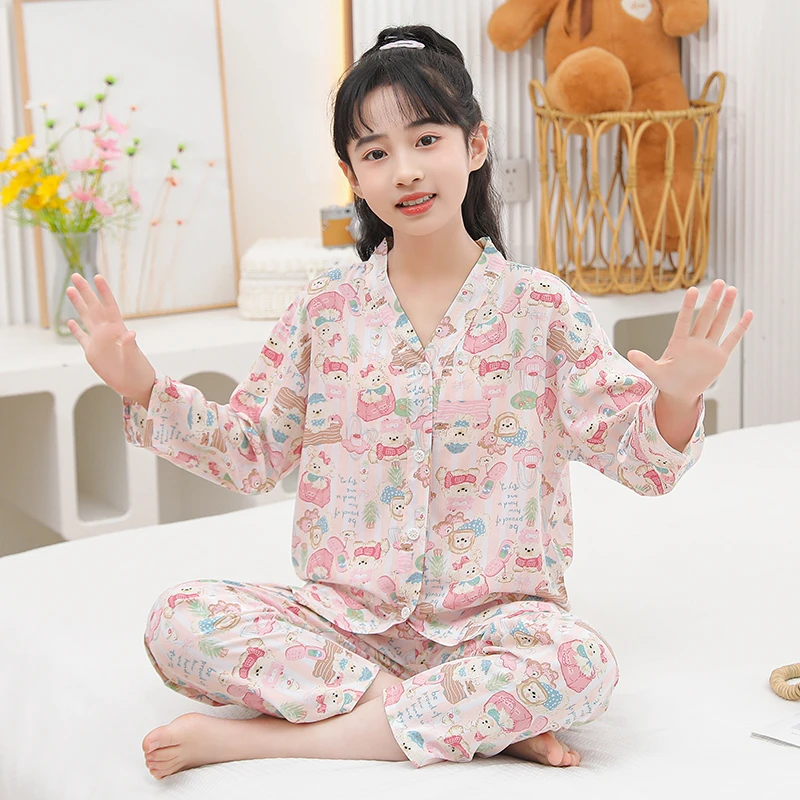 夏季儿童棉绸家居宝宝睡衣套装男女男童睡衣儿童棉绸套装