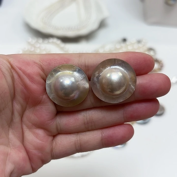 天***蓝耳饰拼合珍珠（马贝珠）银S925镶嵌