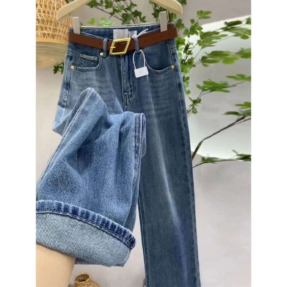 高腰牛仔裤女裤子大码女装胖mm胖妹妹裤阔腿直筒宽裤直筒裤爆款加