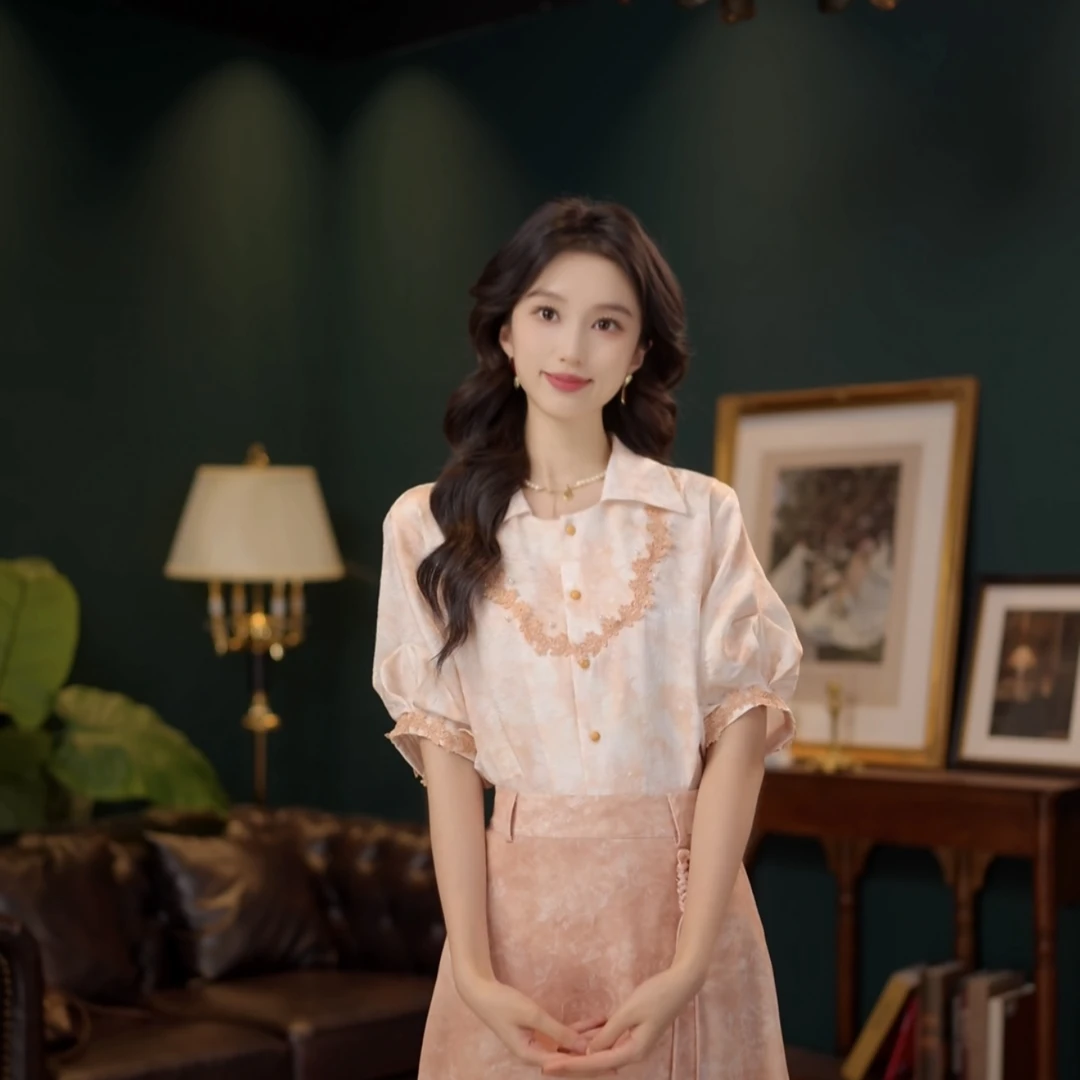 琦琦【锈色】甜美休闲百搭小众短袖女夏季上衣YE0708044