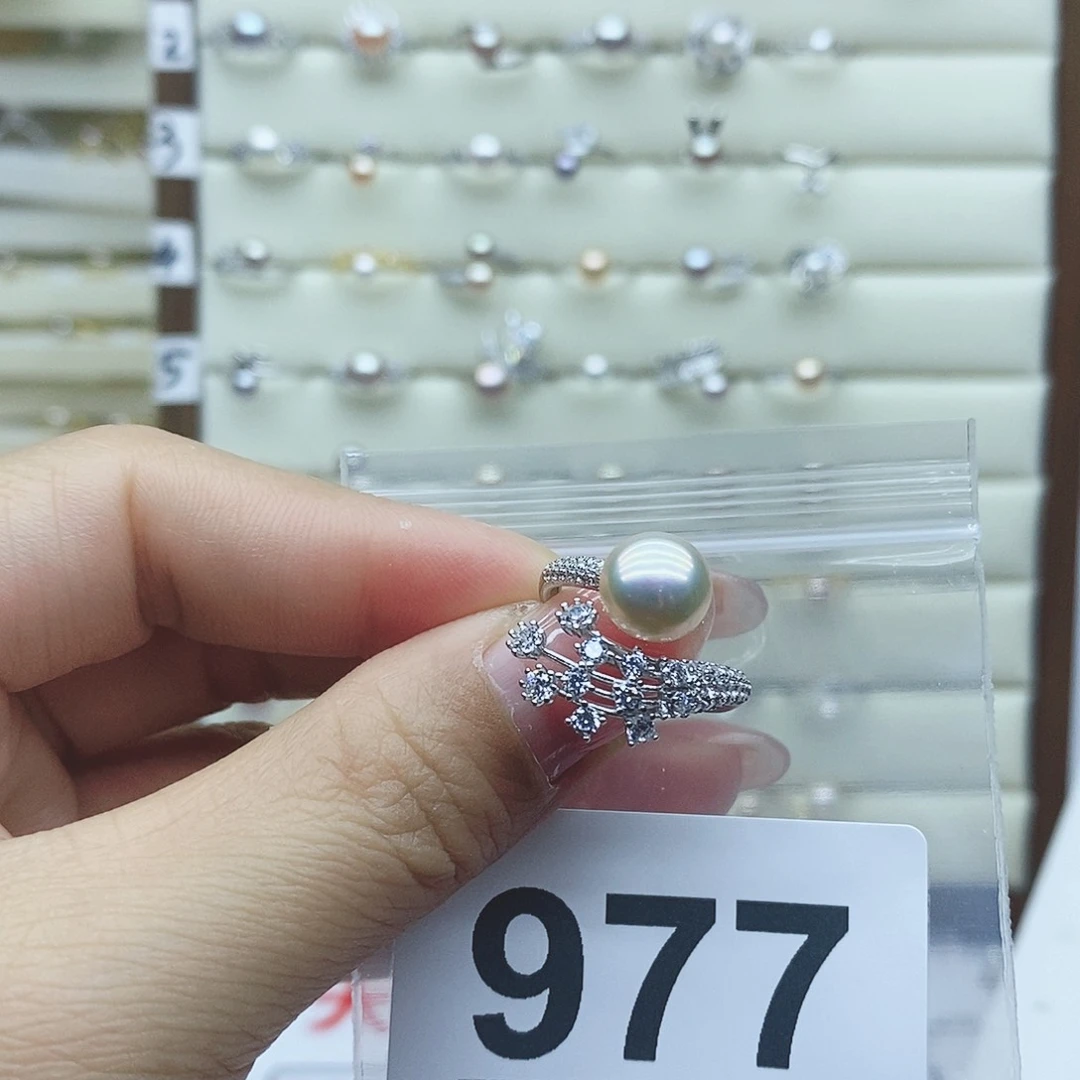 淡水珍珠戒指银S925镶嵌茉*977拍2发1