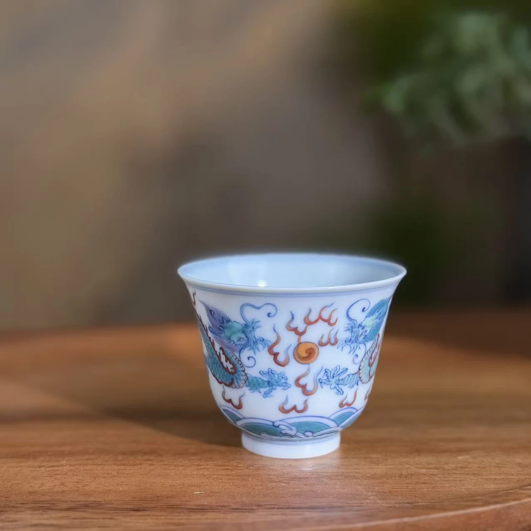 望月怀古斗彩双龙铃铛杯WYHG072全手工手绘陶瓷