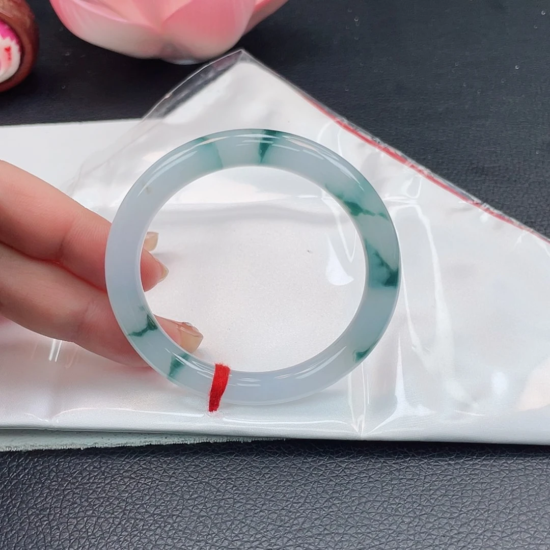 翡翠未镶嵌手镯53圆条蓝胶飘花