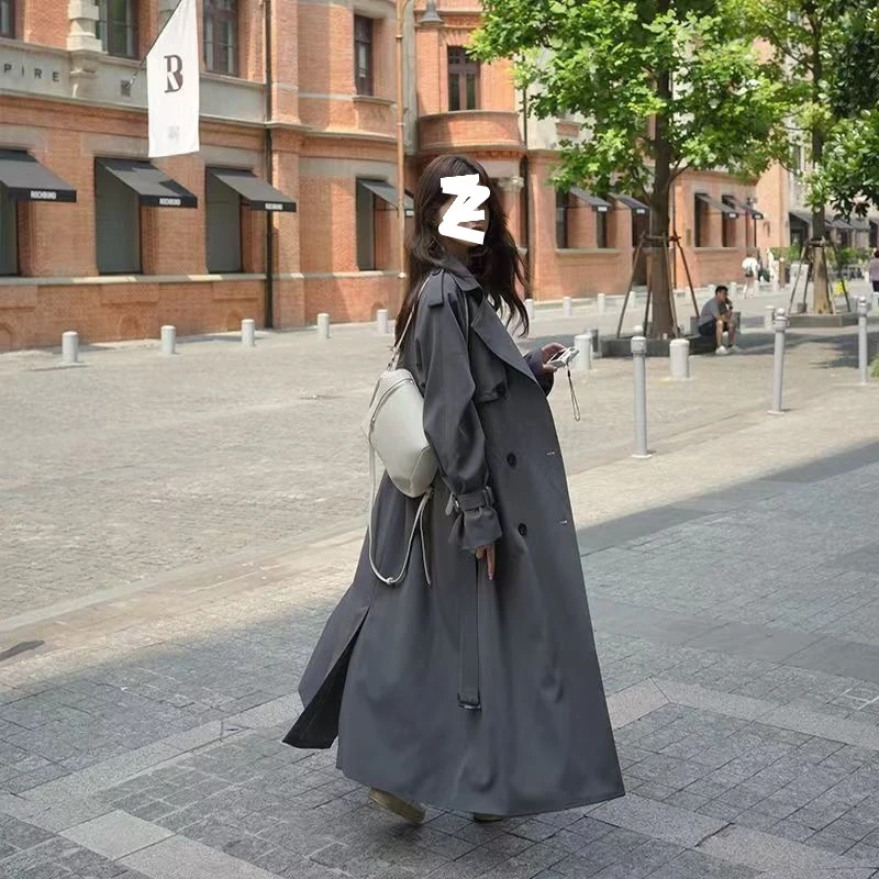 早秋新款女装高个子超长灰色风衣秋秋女款2025新款加长版脚踝大衣