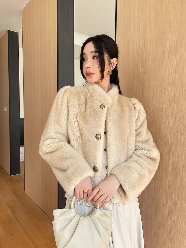 2025新款进口小母貂翻领貂皮大衣女整貂年轻短款水貂毛皮草外套女