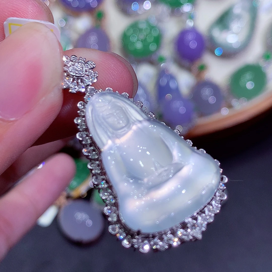 翡翠18K金镶嵌吊坠(不含链)