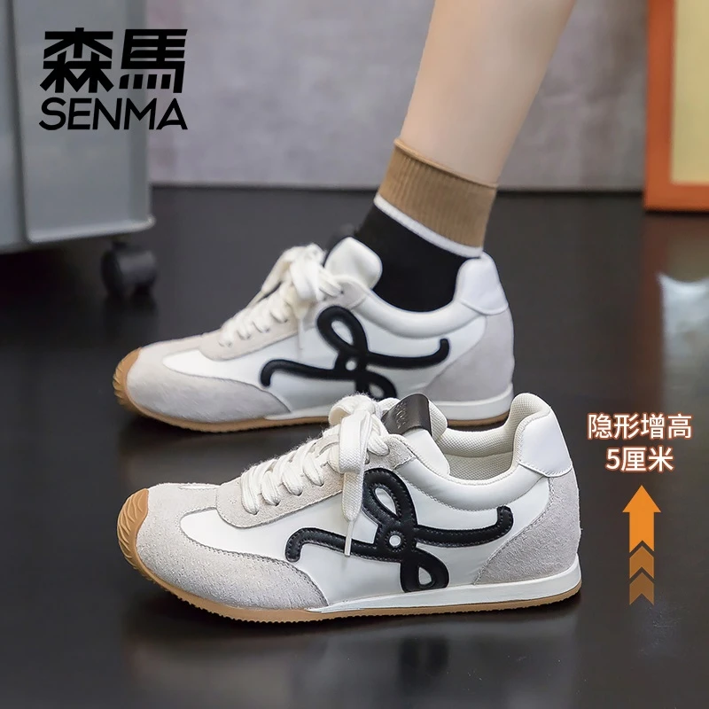 SENMA/森马女鞋2025秋季新款磨砂百搭拼色德训复古系带运动阿甘鞋
