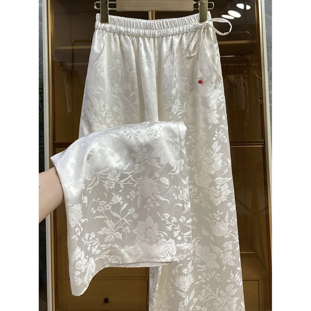 新中式国风丝绒裤女春季2025新款软糯宽松垂感窄版直筒阔腿休闲裤