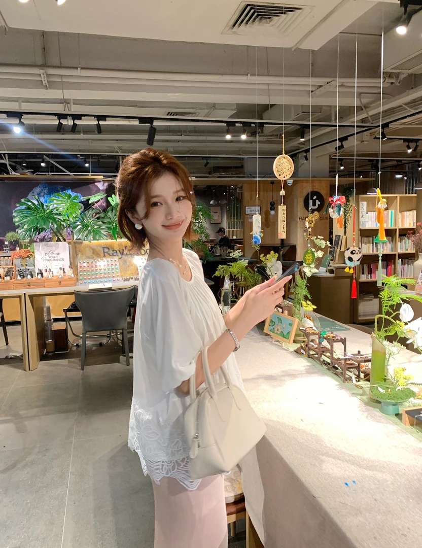 【芝士Cheese】罗恩艺术馆 白色时尚百搭夏季气质荷叶边上衣