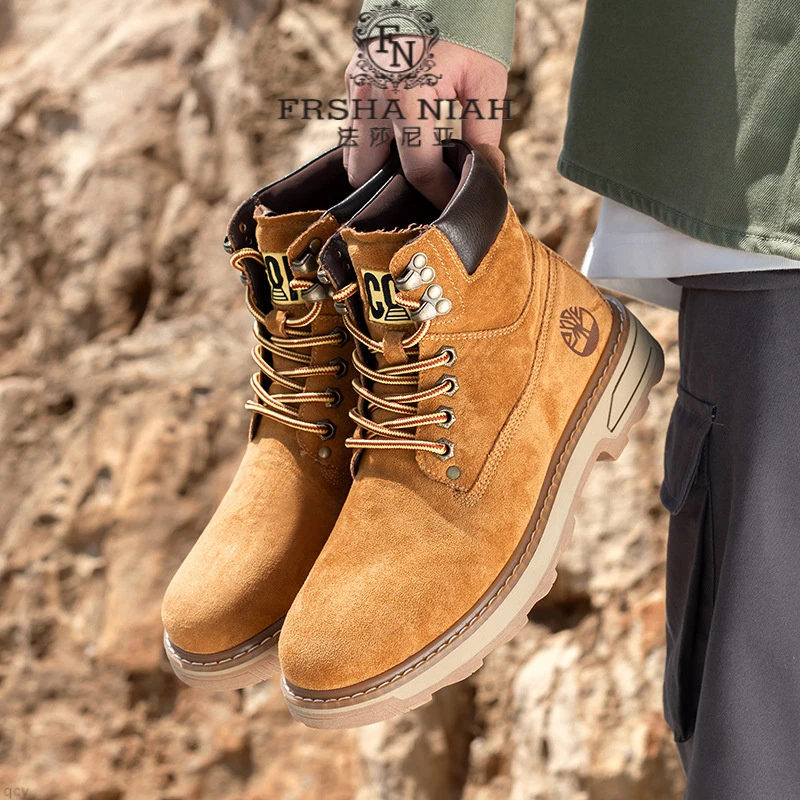 法莎尼亚休闲靴子英伦风复古潮流冬季大黄靴加绒厚底高帮