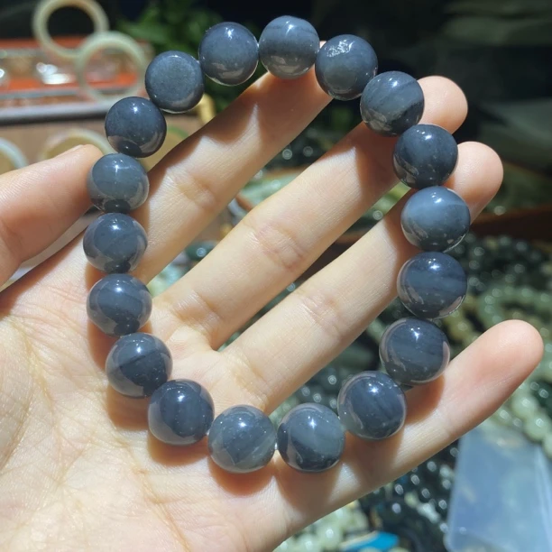 新疆和田玉籽聚墨青花手串12mm