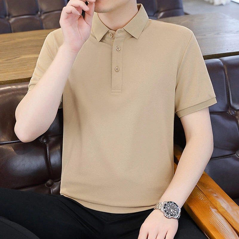 2025夏季短袖t恤新款百搭翻领Polo衫男士商务休闲纯色半袖修身上
