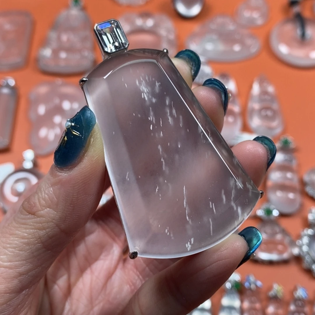 石英质玉银S925镶嵌颈饰高定暴风雪黑钢无事牌