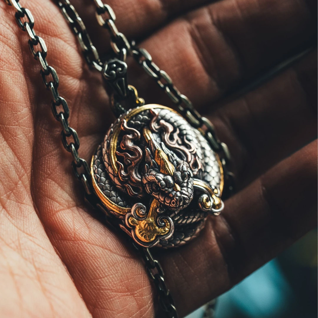 BENJIANG/本匠 吊坠925银 蛇年限定生肖蛇吊坠手工个性雕刻银饰