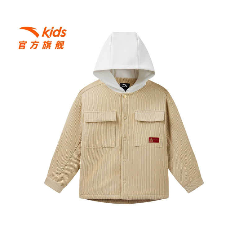安踏儿童男大童棉服2025新款舒适保暖青少年运动宽松连帽棉服外套