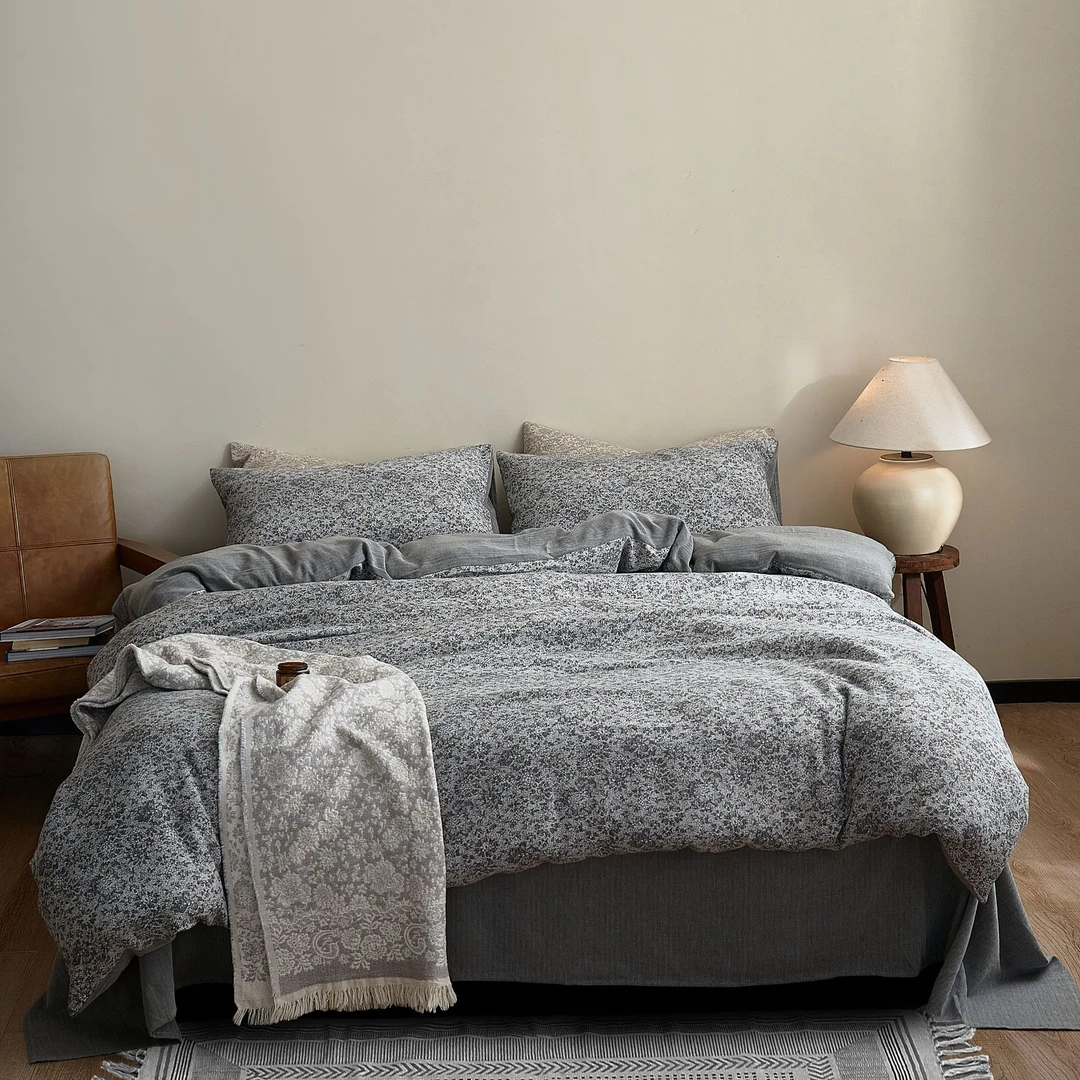 【邂逅/诗笺/秘境】加厚全棉双层色织提花中古复古风柔软床品四件套