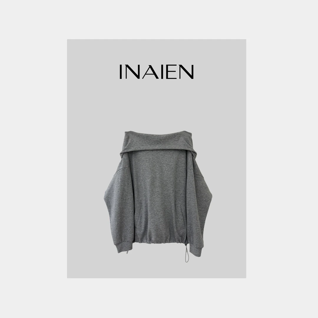 【INAIEN】线上款 “氛围感”斜肩连帽卫衣 N6282