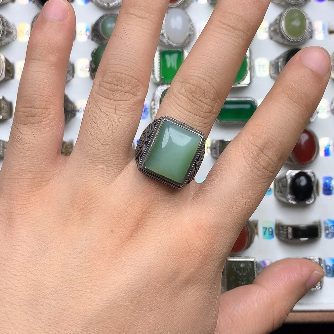 银S925镶嵌戒指和田玉