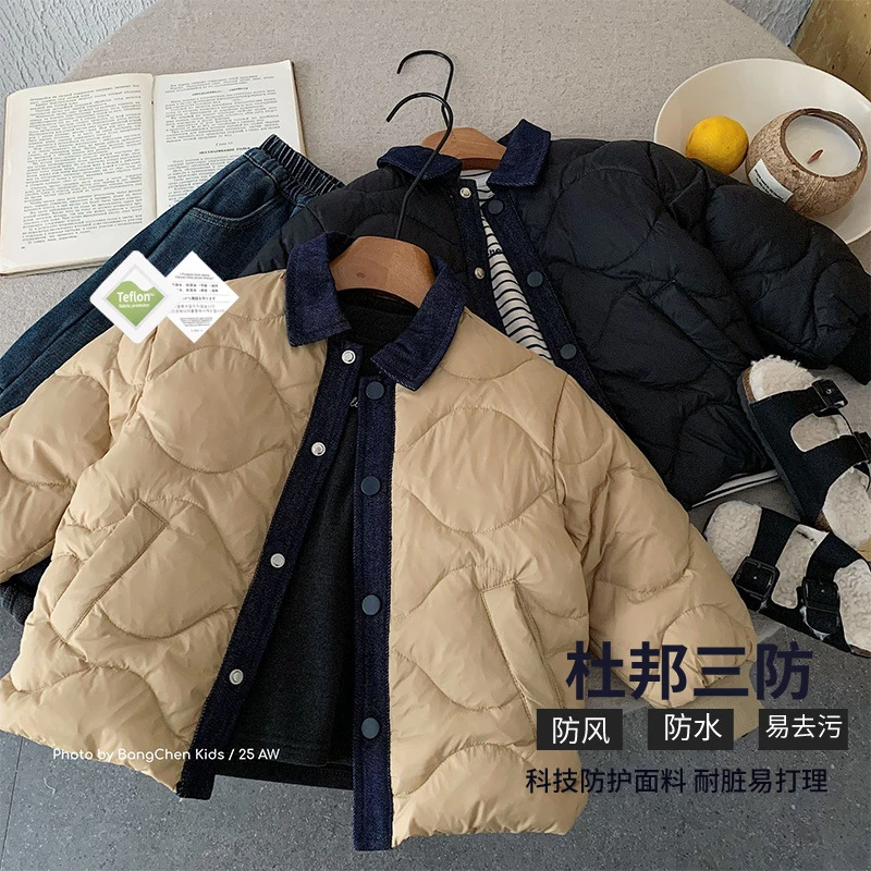 儿童韩版简约风羽绒服男童帅气保暖轻薄款羽绒外套衬衫领冬款外套