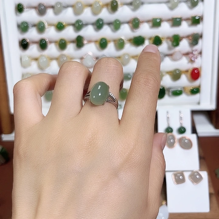 和田玉戒指银S925镶嵌