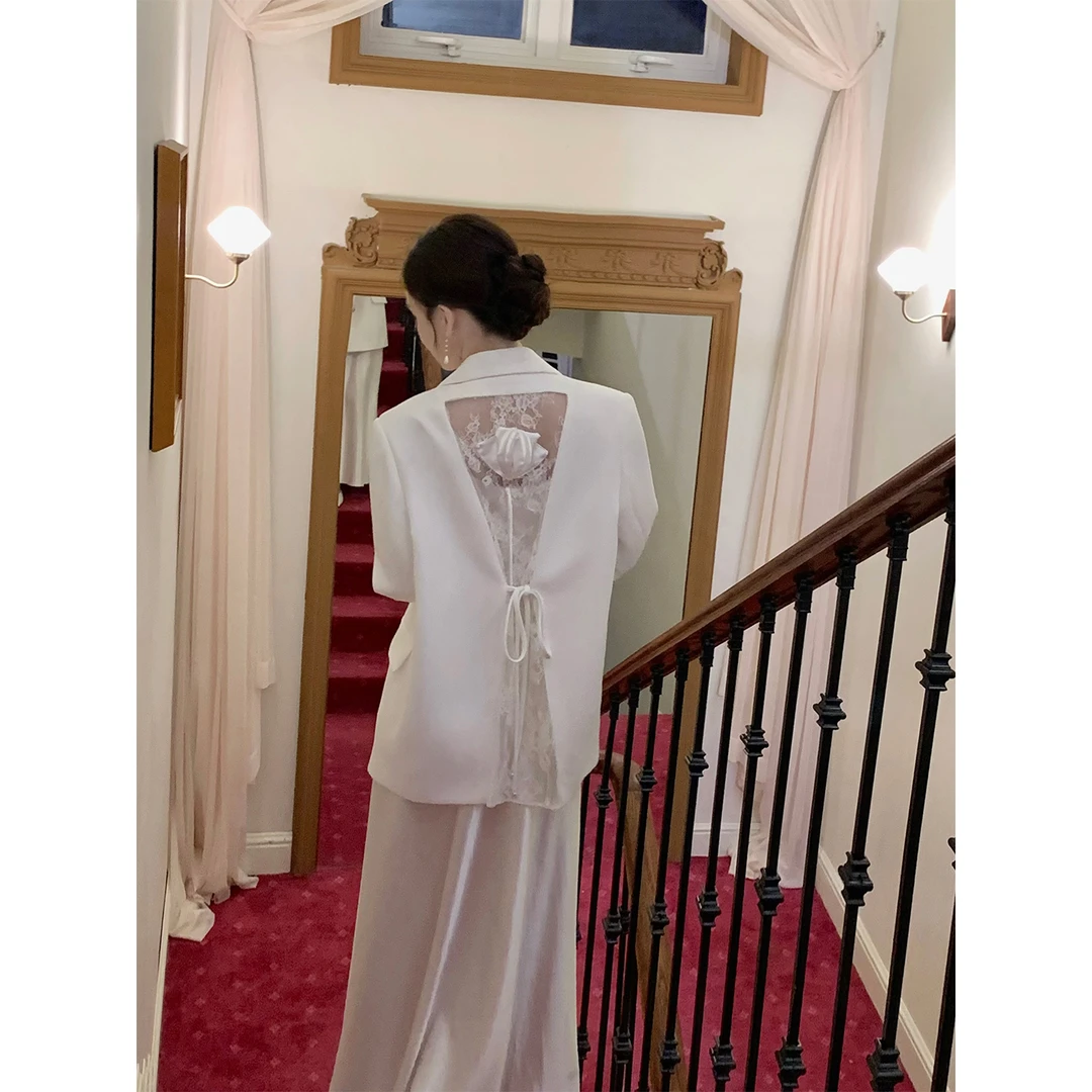 冯薪颖【杜塞时尚】镂空蕾丝 宽松版型 设计感女士休闲西装 Q507141