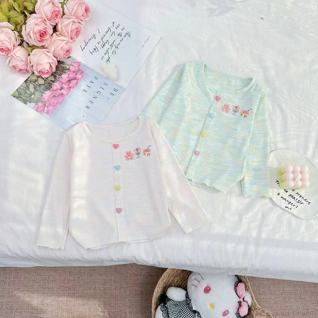 *2025春款彩色条纹＋卡通刺绣打底衫* D-A87 