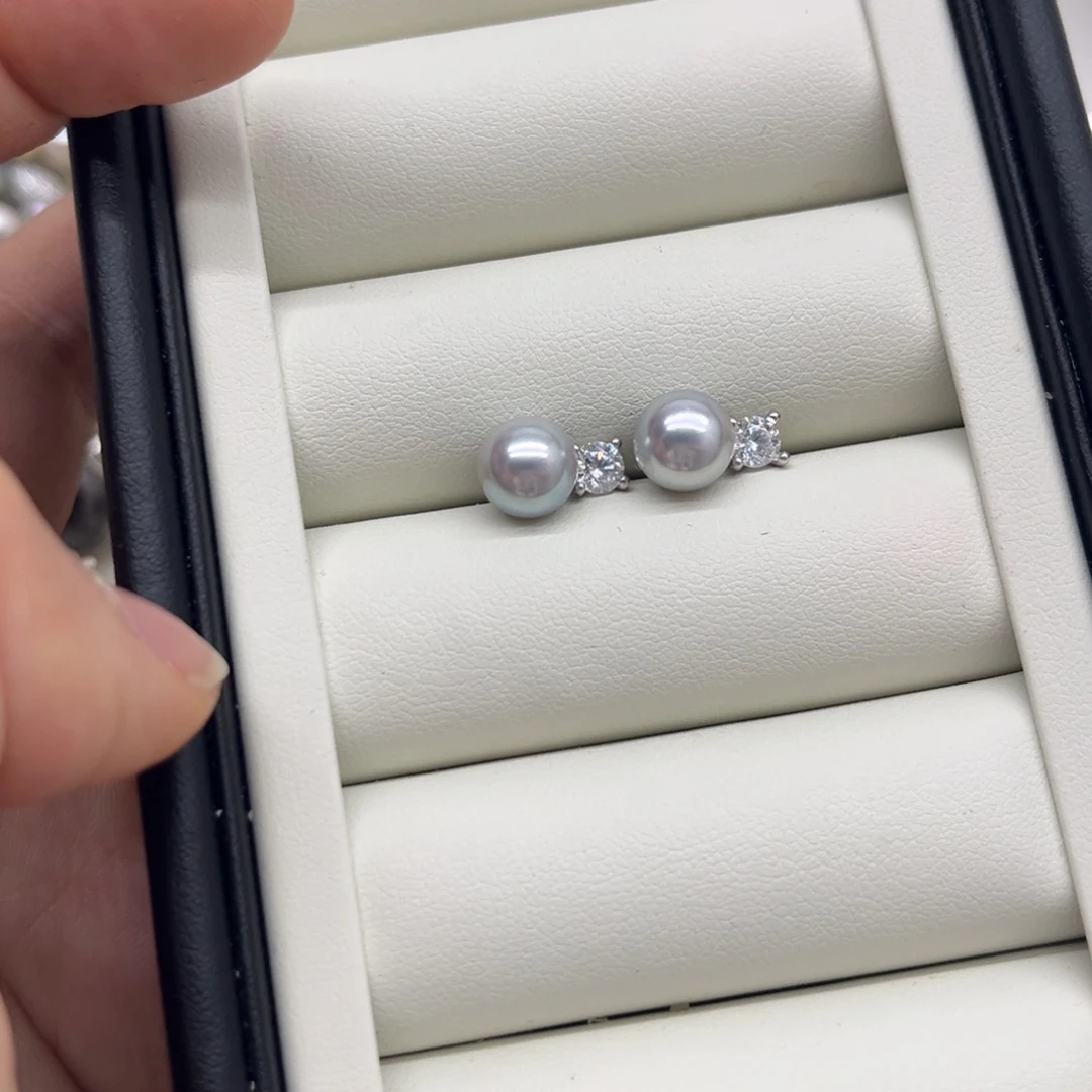 海水珍珠银S925镶嵌耳饰