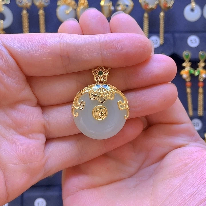 颈饰银S925镀金镶嵌和田玉