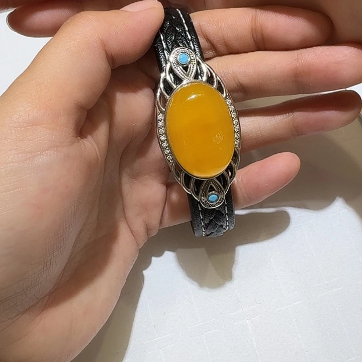 p***e手链蜜蜡银S925镶嵌手环